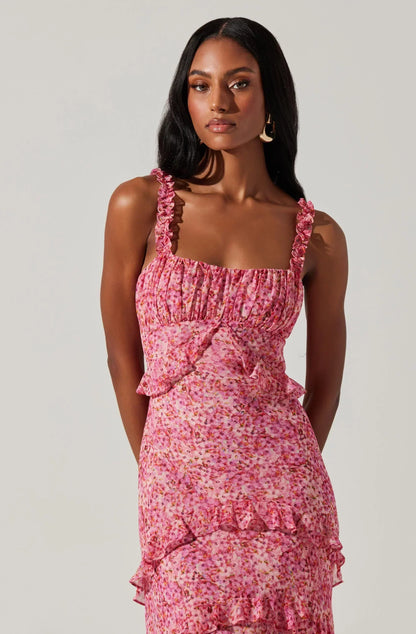 Olina Floral Ruffle Maxi Dress