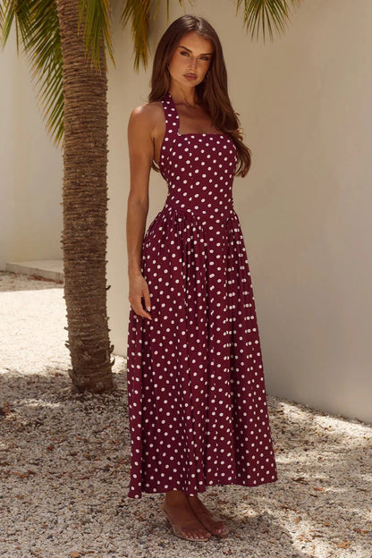 Sammi Midi Dress - Wine/White Polka