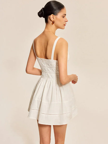Cotton Lace Trim Square Neck Dress