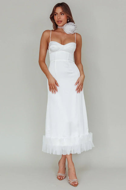 Buona Sera Hem Decoration Midi Dress White