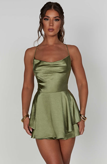 Calliope - Satin Ruffle Romper