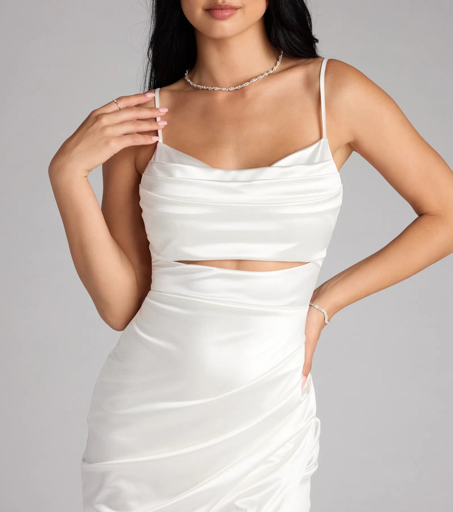 Lilith Satin Cutout Wrap-Front Midi Dress