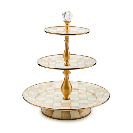 Mocha Check Three Tier Sweet Stand by MacKenzie-Childs