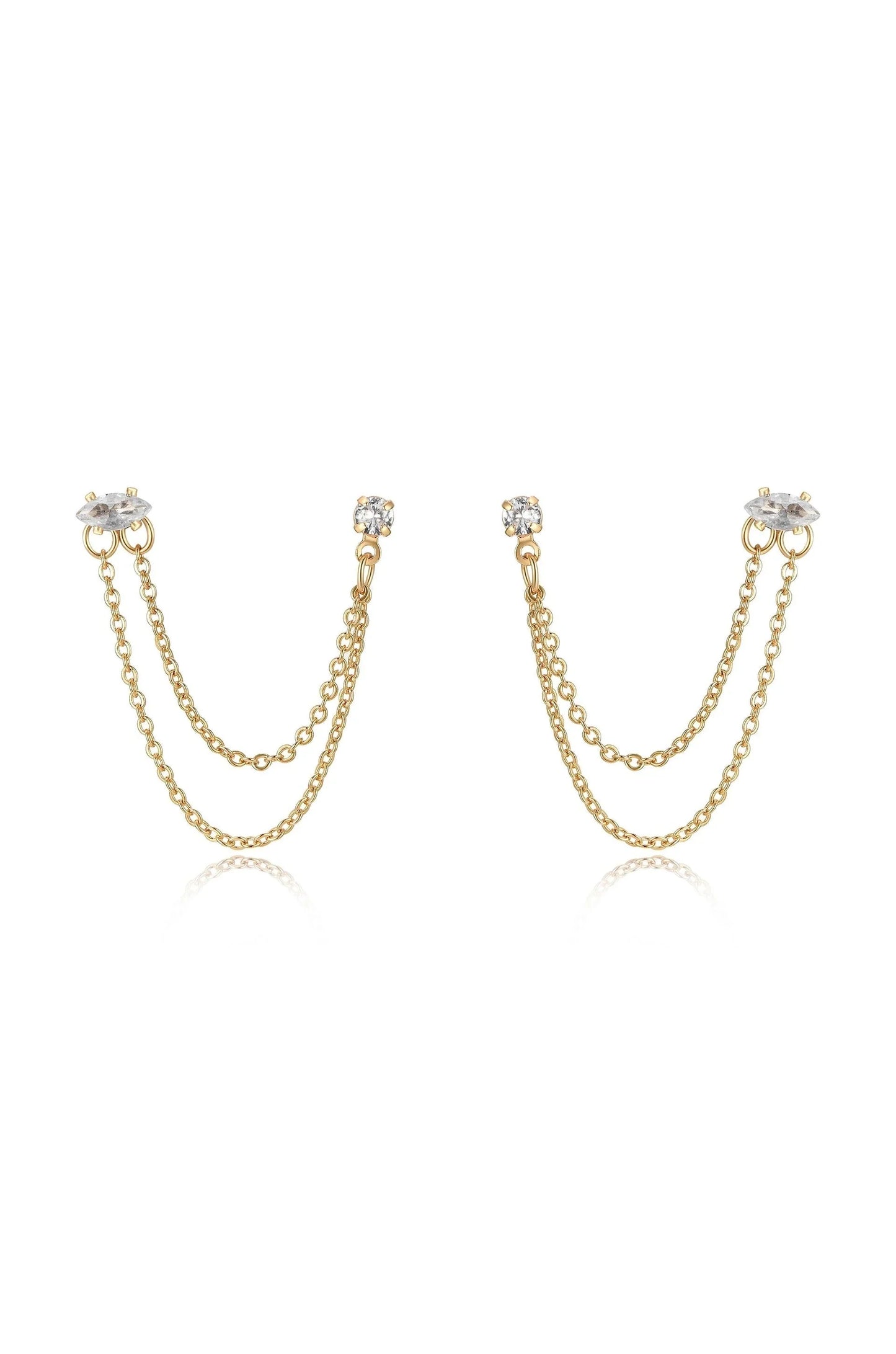 Double Piercing Chain Dangle Earrings - Clear