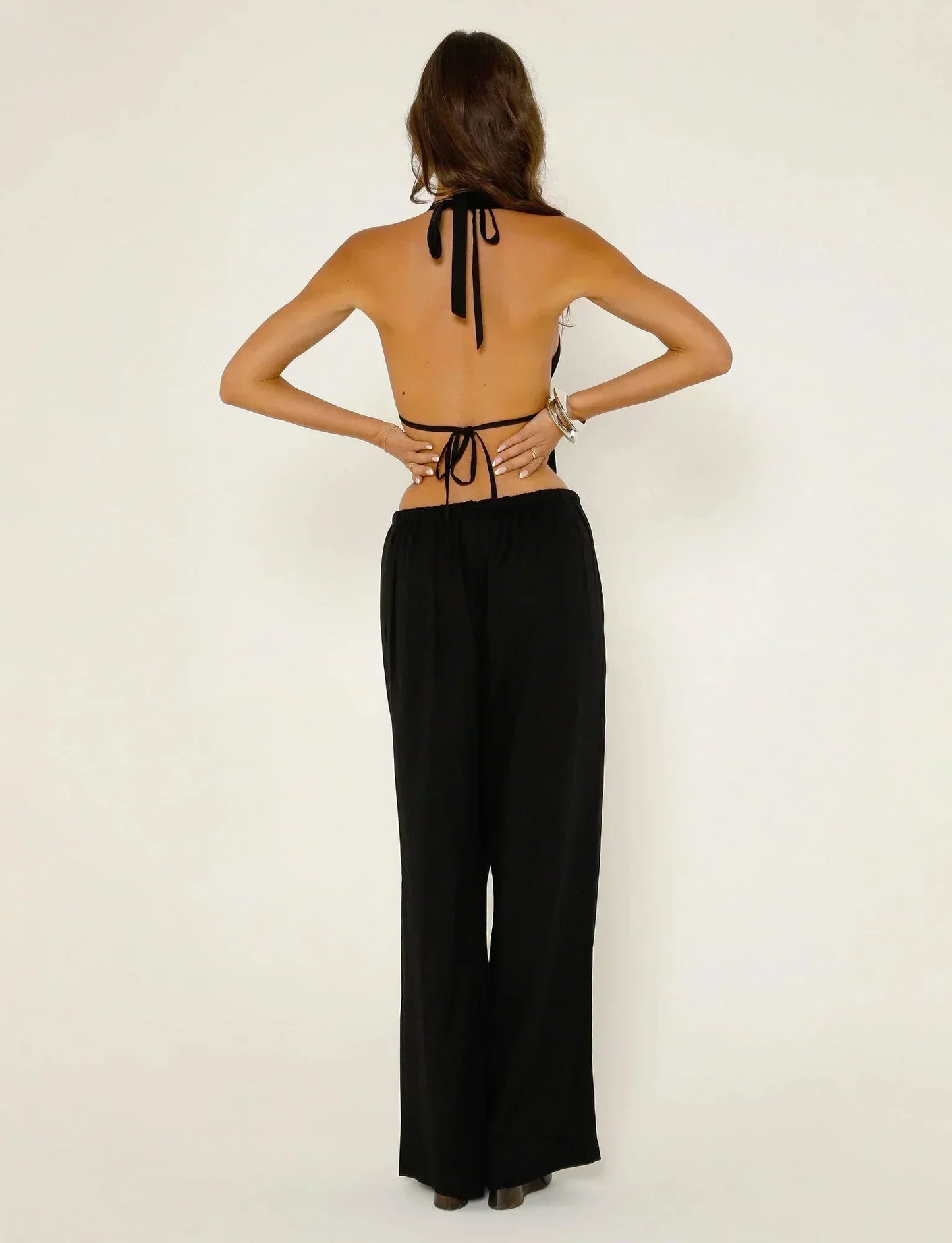 Mireza – Halter top &amp; wide leg set with open details
